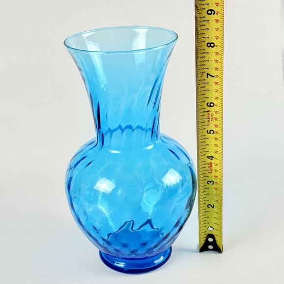 Vintage Empoli Vase Italian Art Glass Flower Bouquet Aqua Blue Optic 8.5" MCM - Picture 5 of 6